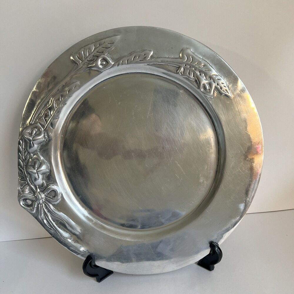 Mexican Pewter Silver Large charger LILLYS  10th Anniversary Gift Rustic